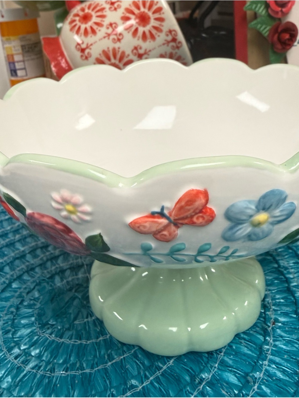 The Pioneer Woman Meadow Floral Butterfly Pedestal Bowl